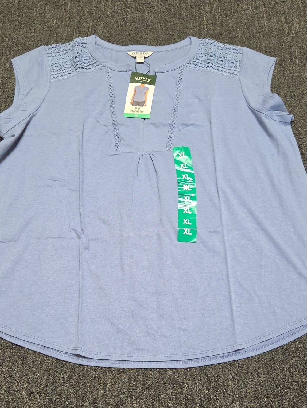 (#5C) Orvis Women's Light Lavender Crochet-Trim Cap Sleeve Top
